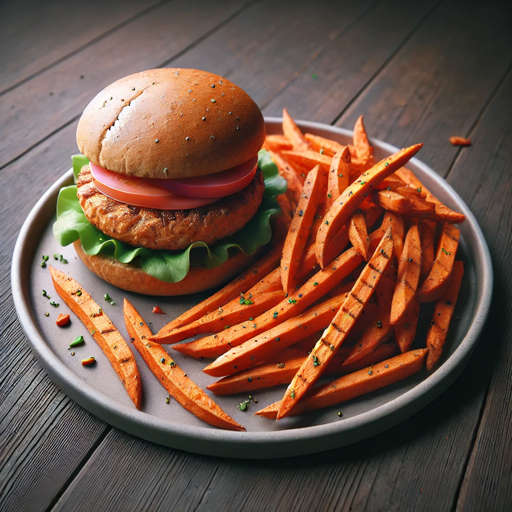 Putenburger mit Süßkartoffel-Pommes