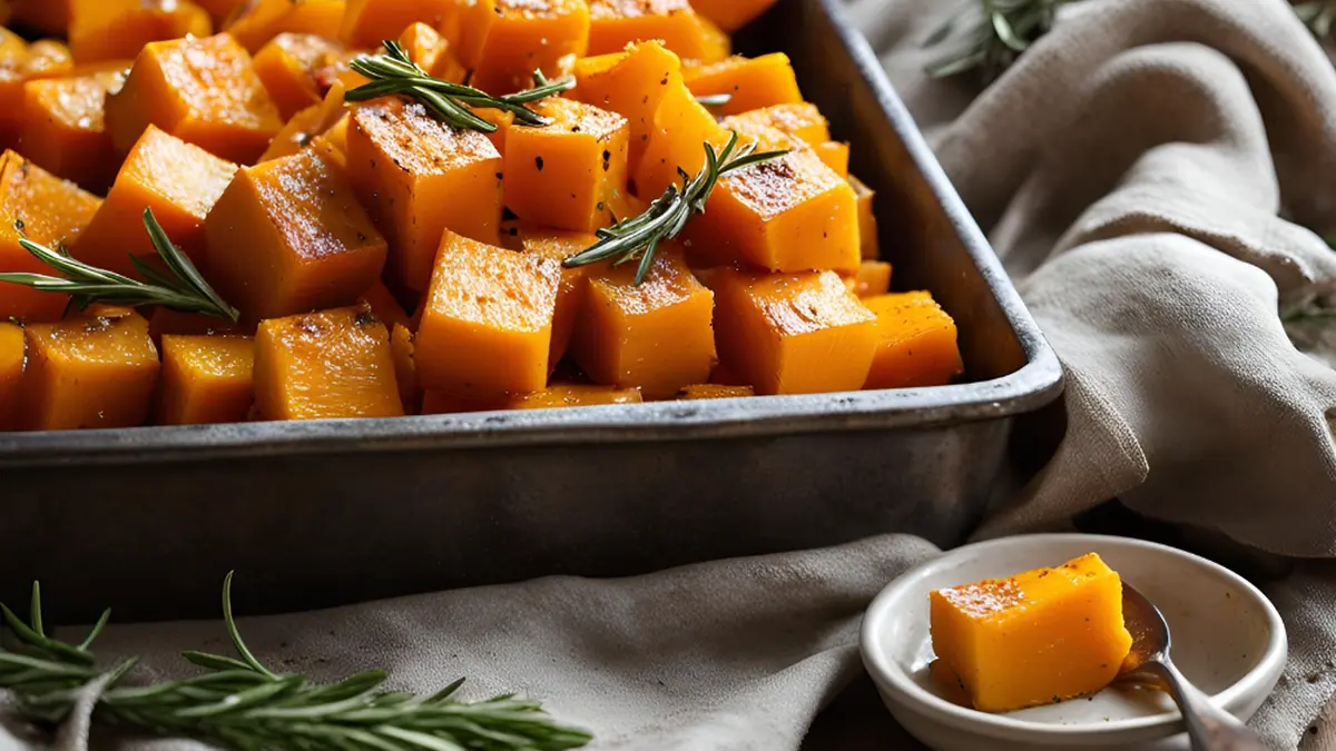 Butternut Kürbis Rezept: Gerösteter Kürbis mit Knoblauch und Rosmarin